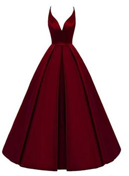 Picture of Charming Satin Cross Back Deep V-neckline Long Party Dresses, Floor Length Evening Dresses